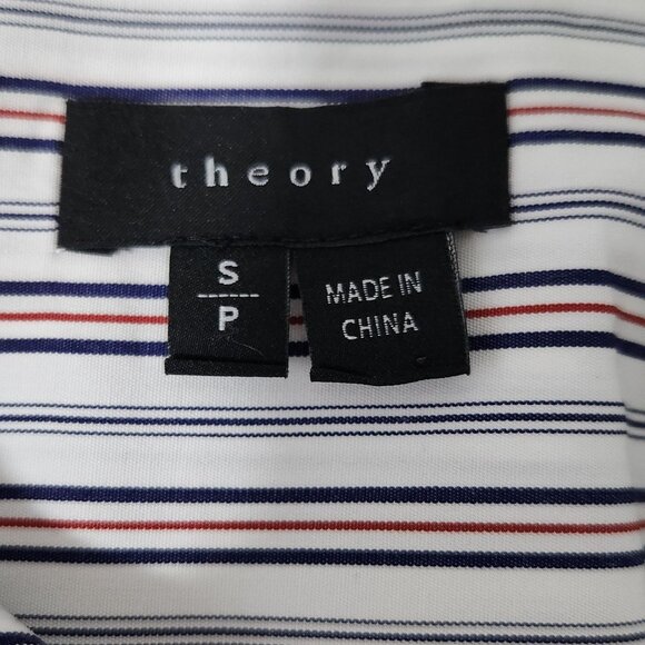 Theory Top Women's Large Long Sleeve Button Down Stripped Hidden Button Placket - Picture 11 of 14